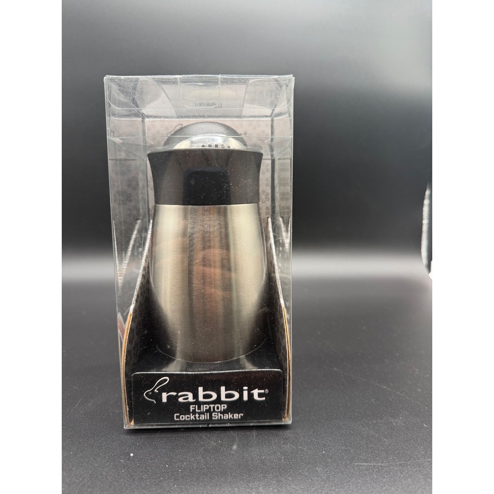 Rabbit Metrokane Flip Top Cocktail Shaker 16oz Stainless Steel Double Wall New